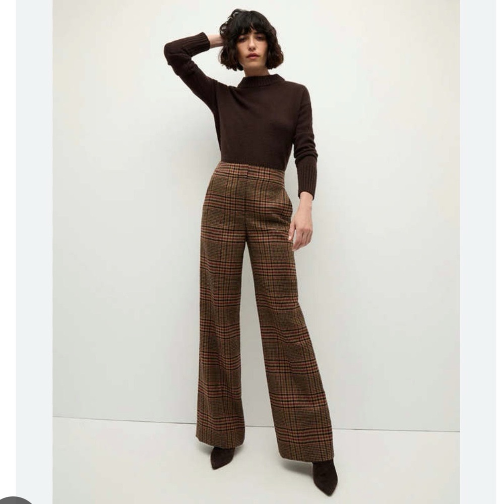 Veronica Beard Brown Plaid Wide Leg Pants Size 00 - Picture 2 of 9